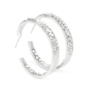 NWT Chunky Silver Sparkling Rhinestone Hoop Earrings